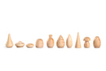 Grapat eco-friendly wooden mandala toy pieces lined up on a white background