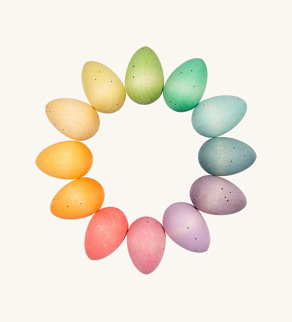 Grapat Happy Eggs wooden Toy Set. A set of 12 wooden speckled eggs. 