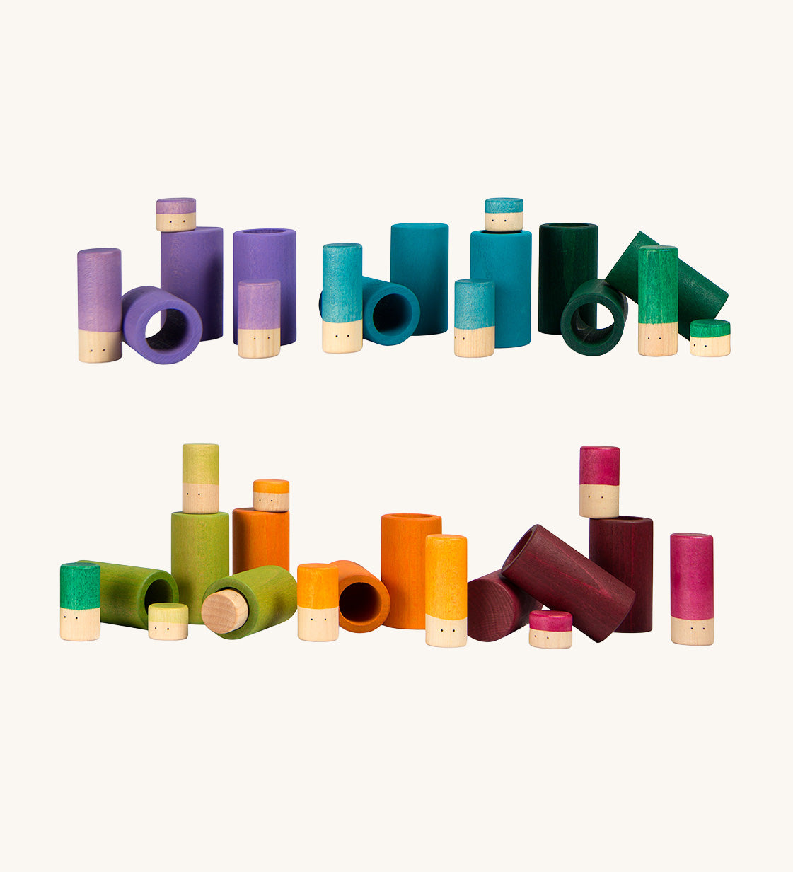 Grapat La wooden toy play set. A set that consists of cylinder and tubes. These wooden toys are part of a wide range of open ended toys available at Babipur.