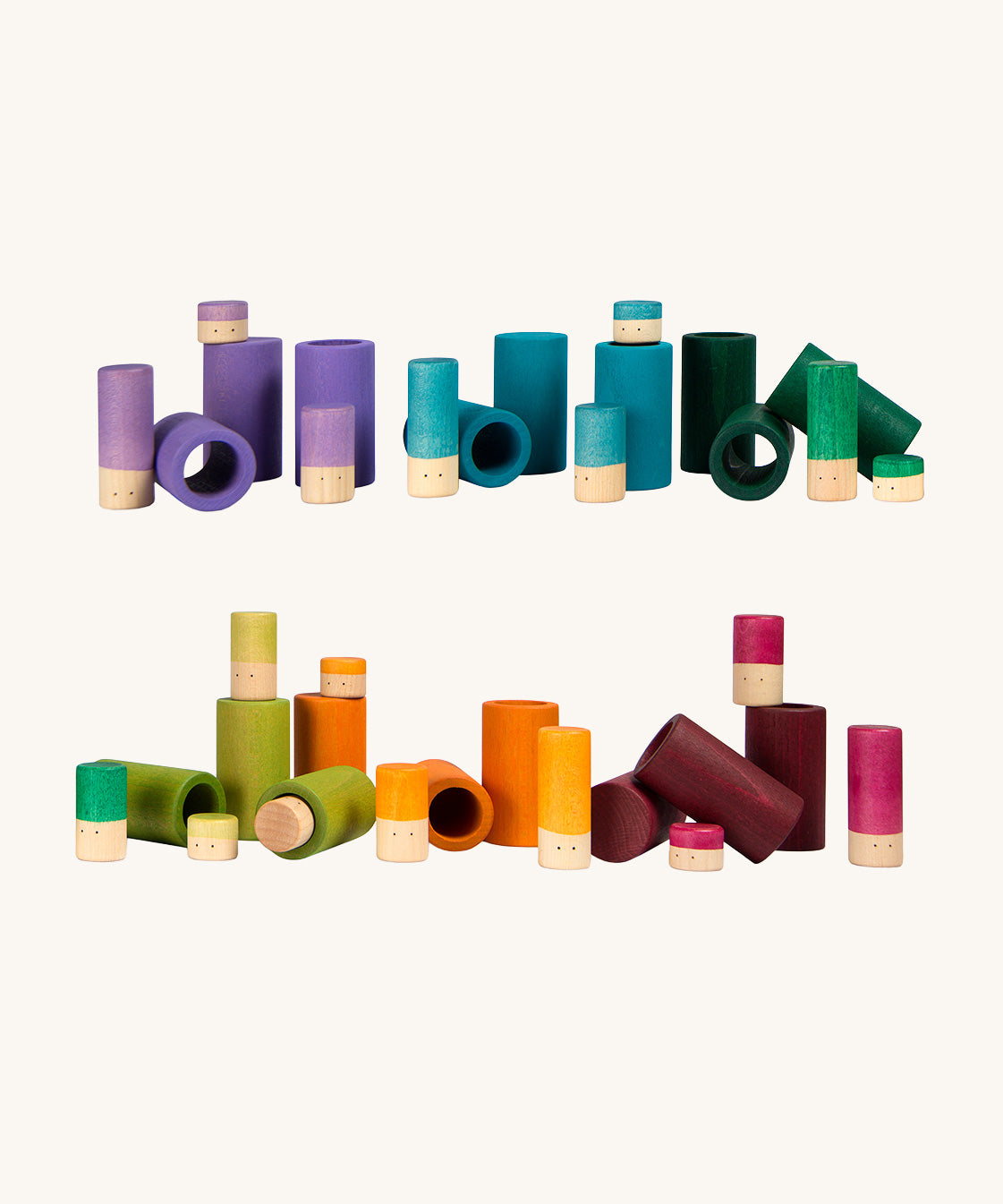 Grapat La wooden toy play set. A set that consists of cylinder and tubes. These wooden toys are part of a wide range of open ended toys available at Babipur.