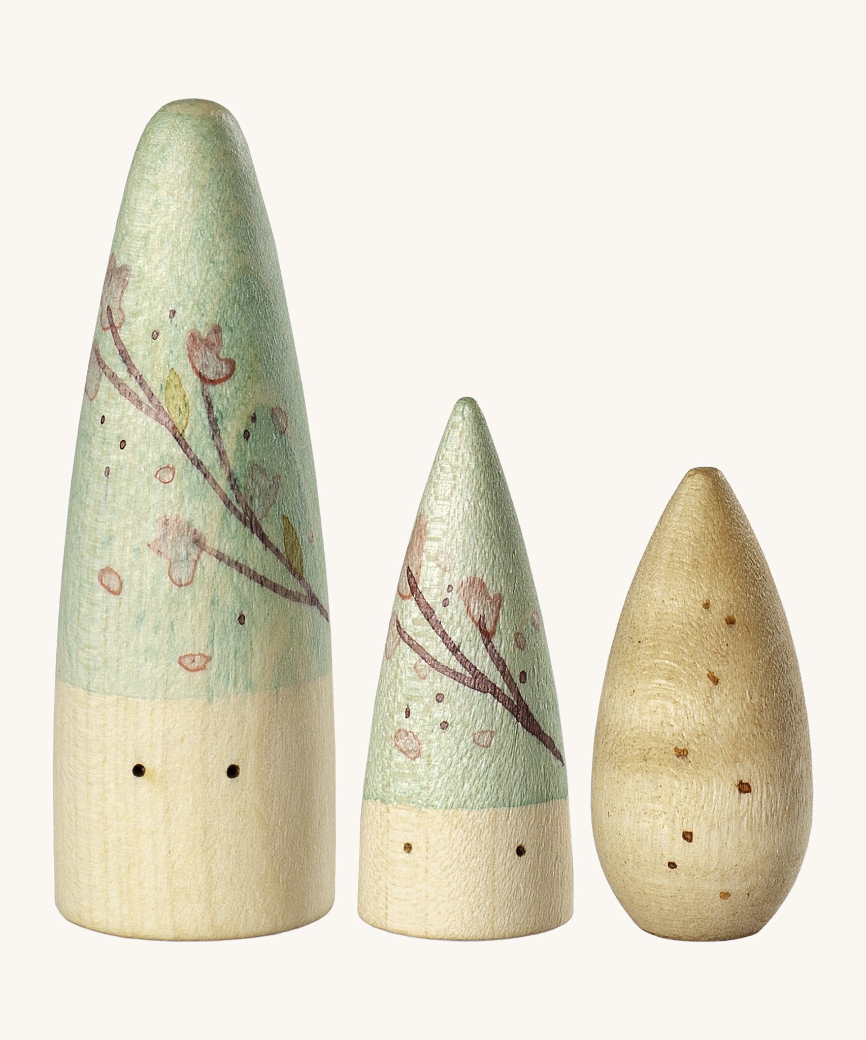 Grapat lucky lucky 4th edition 3 almond tree inspired wooden peg dolls and pieces with delicate hand paint designs