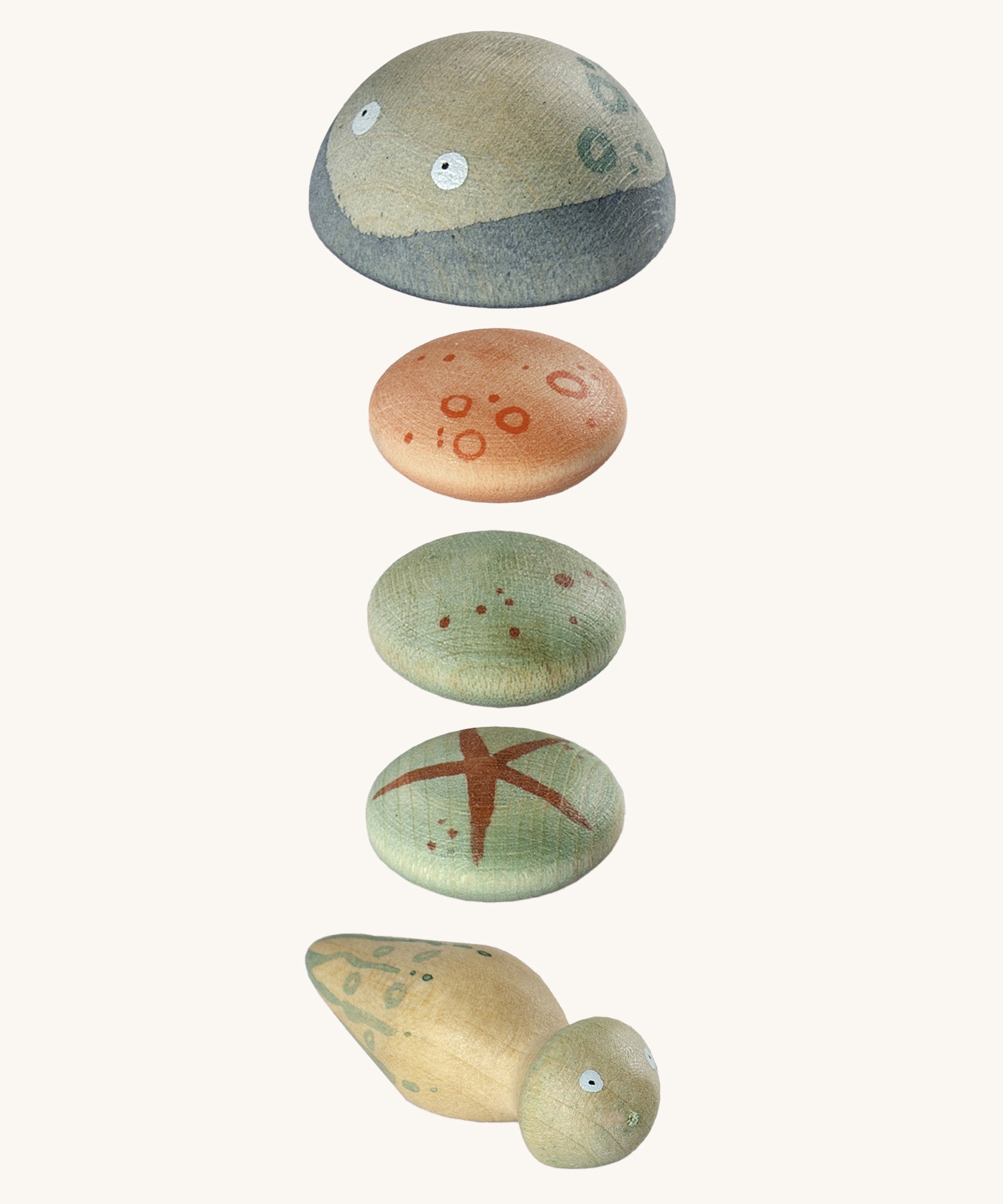 Grapat lucky lucky 4th edition showing 5 sealife inspired wooden peg dolls and pieces with delicate hand paint designs