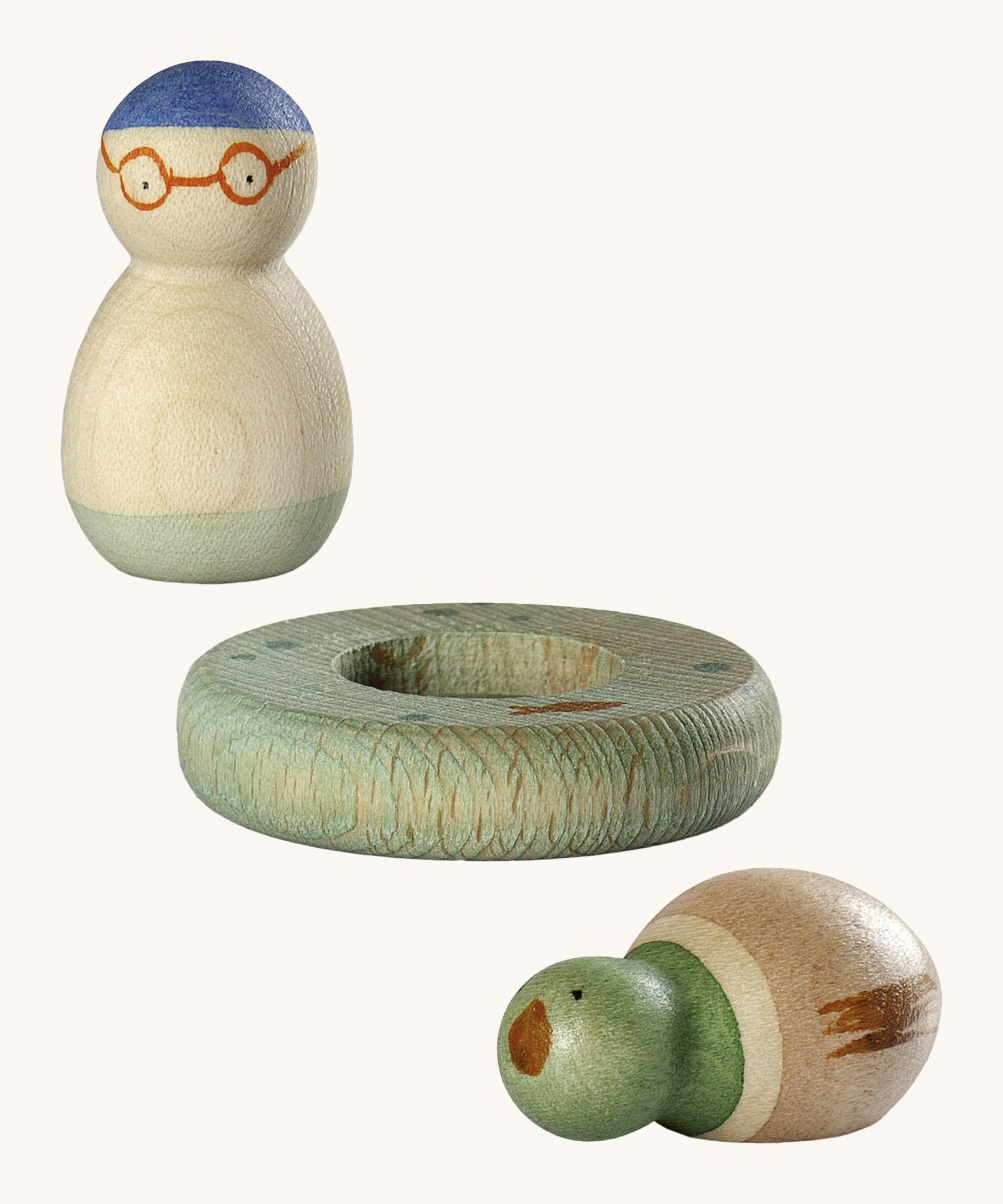 Grapat lucky lucky 4th edition including a swimming design inspired wooden peg dolls a ring and duck with delicate hand painted designs