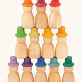 Grapat 12 Magos Rainbow Hats. Natural wooden magos peg dolls with hand-painted rainbow coloured hats.