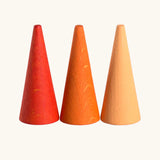Grapat mandala orange cone wooden pieces in three different shades of orange.