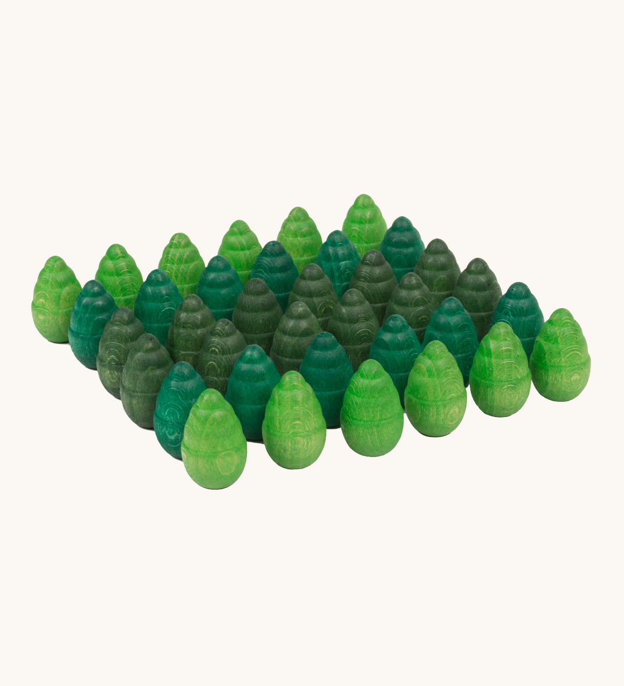 Grapat 36 Mandala Pieces Little Trees. 36 tree shaped mandala pieces in 3 different shades of green, 12 in each colour. Grapat have a wide range of wooden toys and loose parts available at Babipur. 