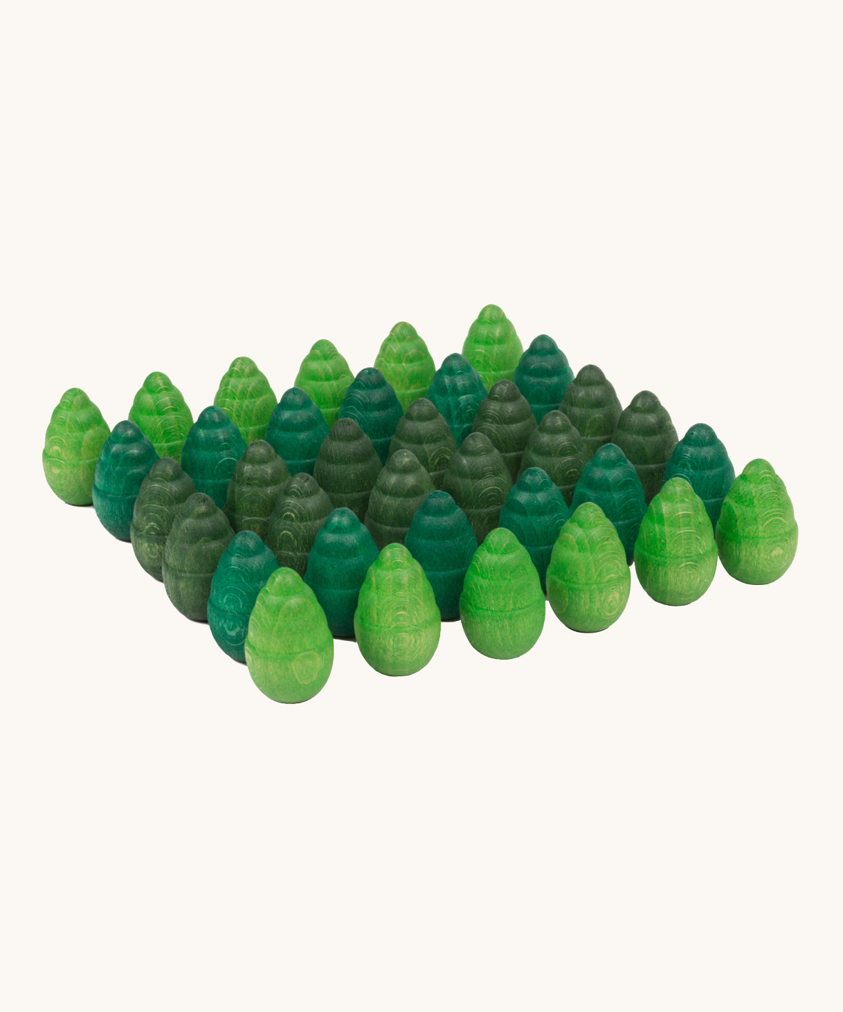 Grapat 36 Mandala Pieces Little Trees. 36 tree shaped mandala pieces in 3 different shades of green, 12 in each colour. Grapat have a wide range of wooden toys and loose parts available at Babipur. 