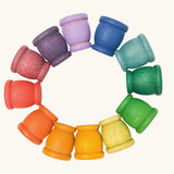 Grapat mates rainbow coloured wooden cup toys in 12 colours. 