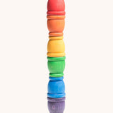 A set of six rainbow mates loose parts. Grapat have a wide range of wooden toys and loose parts available at Babipur.