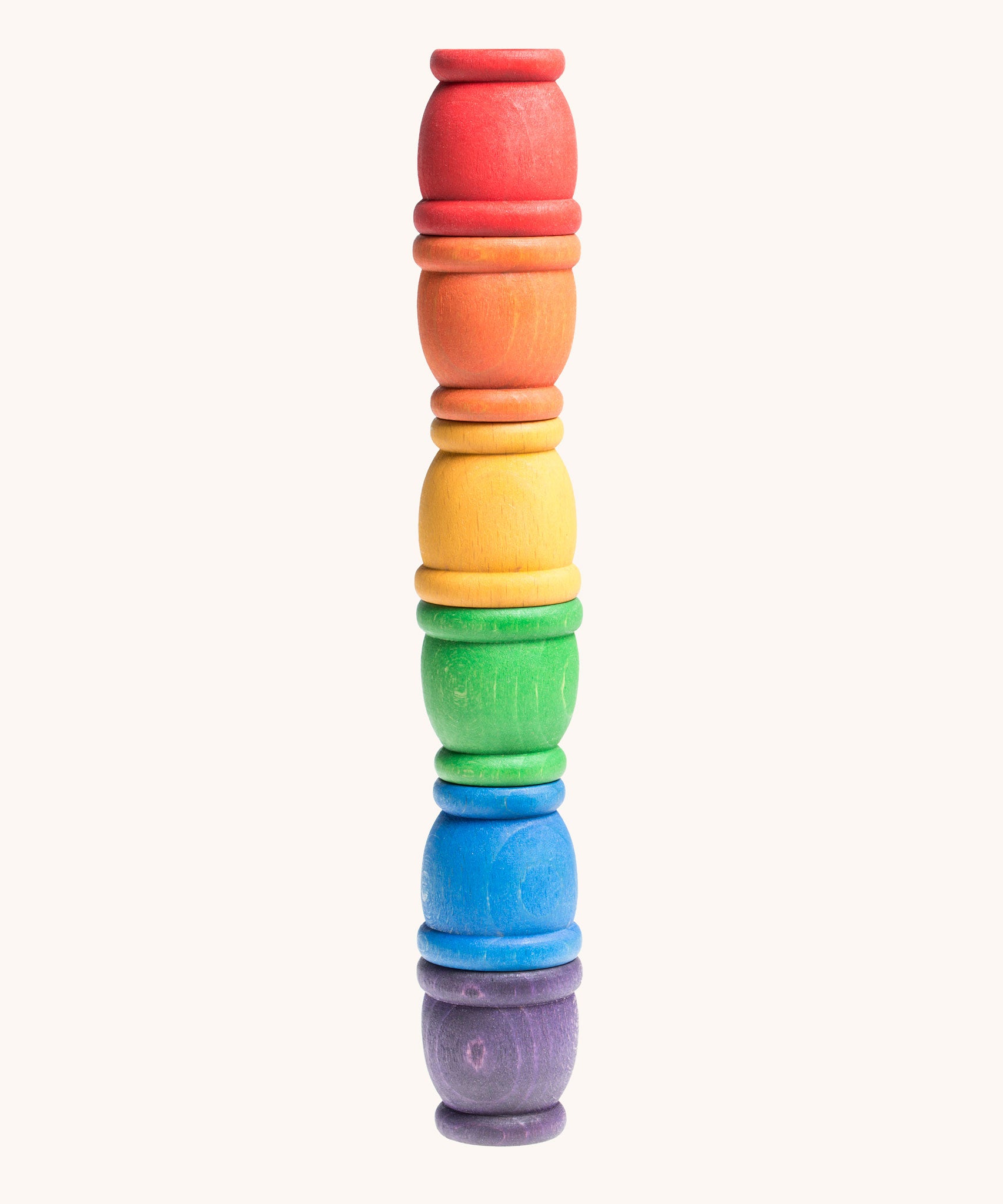 A set of six rainbow mates loose parts. Grapat have a wide range of wooden toys and loose parts available at Babipur.