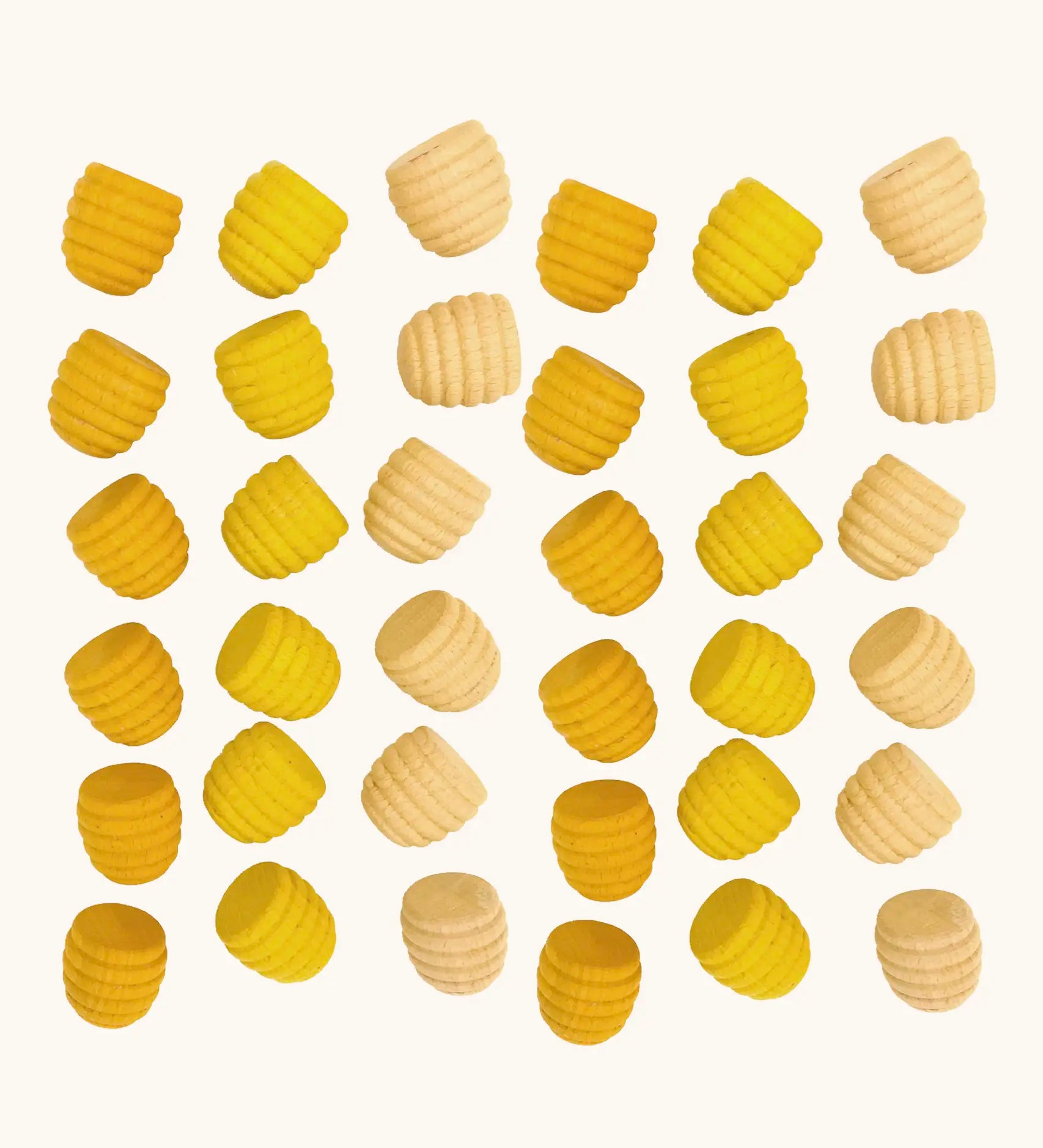 Grapat handcrafted mini wooden honeycomb mandala pieces. Set includes 36 loose pieces in shades of yellow