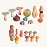 Grapat Moonlight Tale Play Set. Various handmade and hand painted wooden figures of mushrooms.