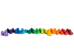 32 multicoloured Grapat Mandala Rainbow Eggs lined up on a white background.