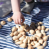 Grapat natural mandala pieces paced on a blanket outdoors. 