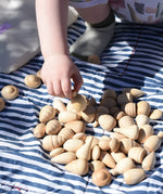 Grapat natural mandala pieces paced on a blanket outdoors. 