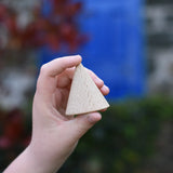 Grapat natural wooden cone in a child's hand. 