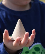 Grapat natural wooden cone in a child's hand. 