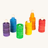 Grapat Wooden Peg Doll Nins®, Rings and Coins wooden toy play set. These wooden toys are part of a wide range of open ended toys available at Babipur.  