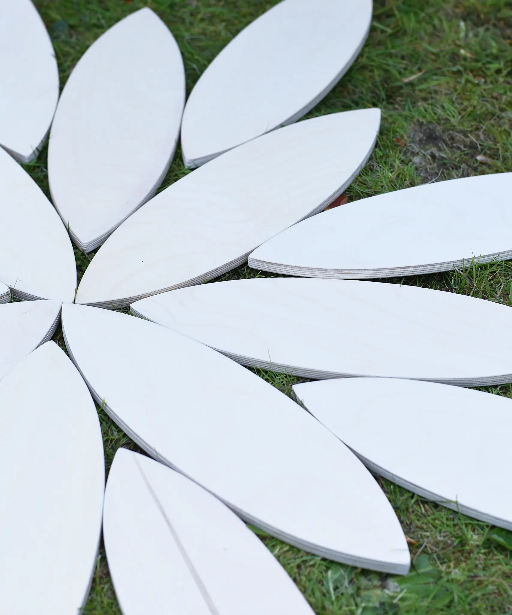 Grapat wooden petal platform placed on grass in the Babipur garden.
