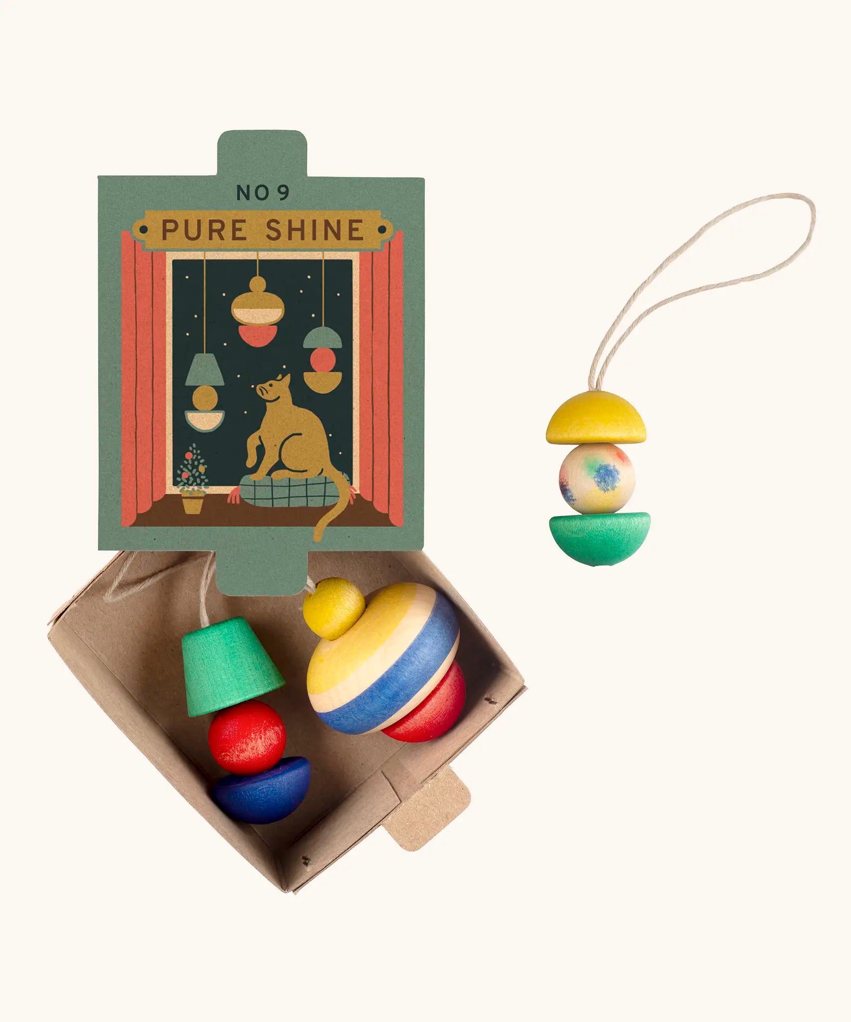Grapat pure shine wooden Christmas ornaments hanging decorations. Three hand painted wooden decorations in a decorated gift box.