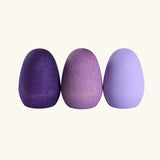 Three Grapat mandala egg pieces in three shades of purple. 
