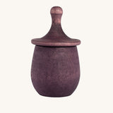 Grapat purple Little Things. A wooden top with eyes drawn on and a purple coloured pot to match. Grapat have a wide range of wooden toys and loose parts available at Babipur. 