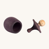 Grapat purple Little Things. A wooden top with eyes drawn on and a purple coloured pot to match. Grapat have a wide range of wooden toys and loose parts available at Babipur. 