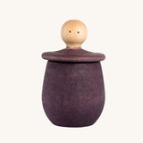Grapat purple Little Things. A wooden top with eyes drawn on and a purple coloured pot to match. Grapat have a wide range of wooden toys and loose parts available at Babipur. 
