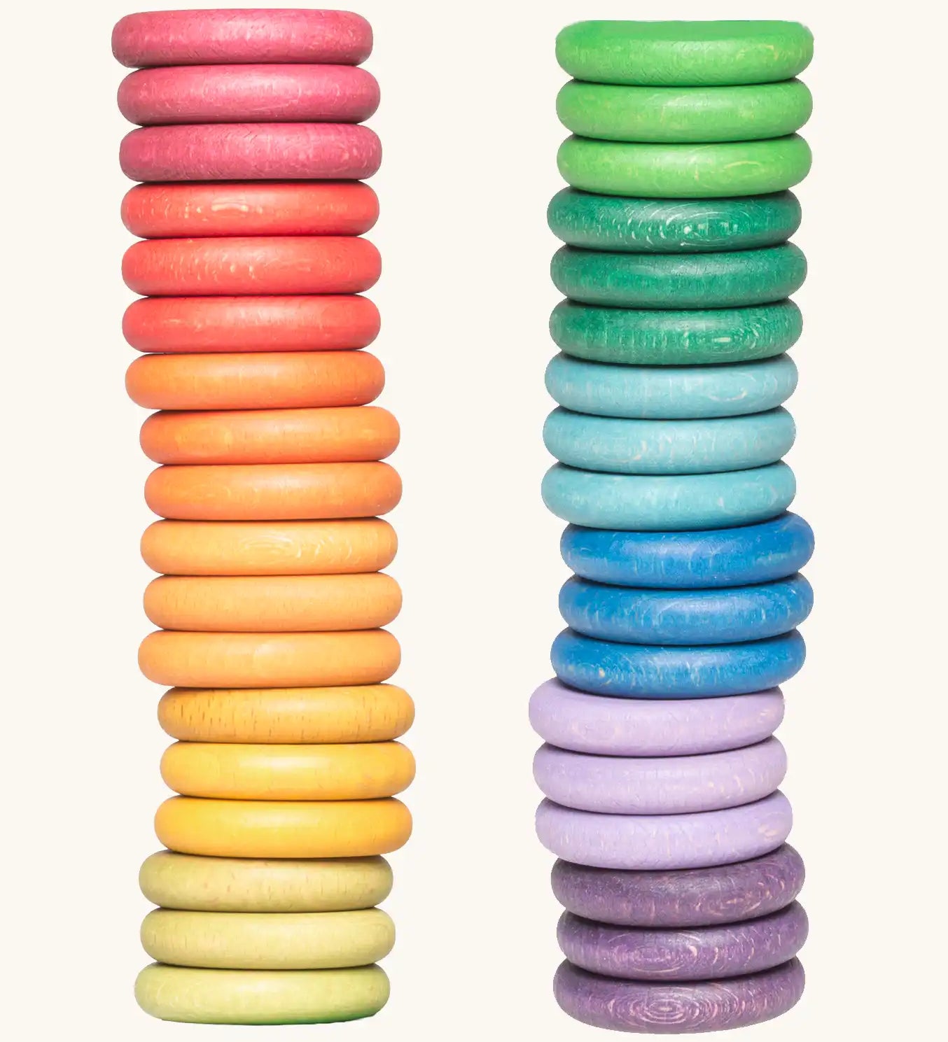Grapat Loose Parts Rainbow Coins 12 Colours in a pack of 36 wooden coins with 3 of each of the 12 colours. 
