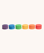 Grapat Loose Parts Rainbow Coins 6 Colours Supplementary Set in a pack of 18. Grapat have a wide range of wooden loose parts and toys available at Babipur. 