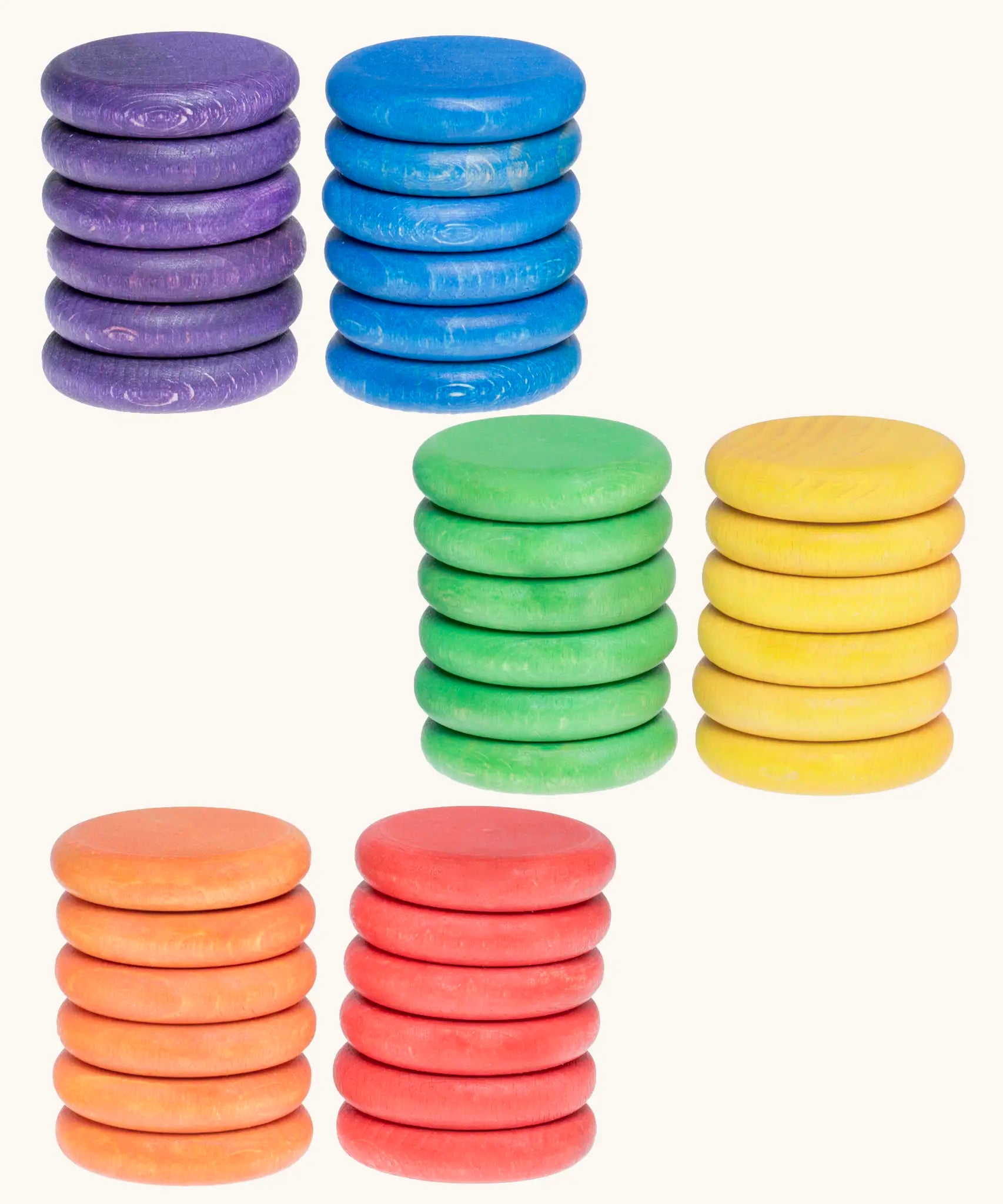 Grapat handcrafted wooden Loose coins in 6 rainbow colours Supplementary set in a pack of 36