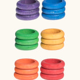 Grapat handcrafted wooden ring loose pieces in rainbow colours, perfect for creative play and pattern making