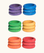 Grapat handcrafted wooden ring loose pieces in rainbow colours, perfect for creative play and pattern making