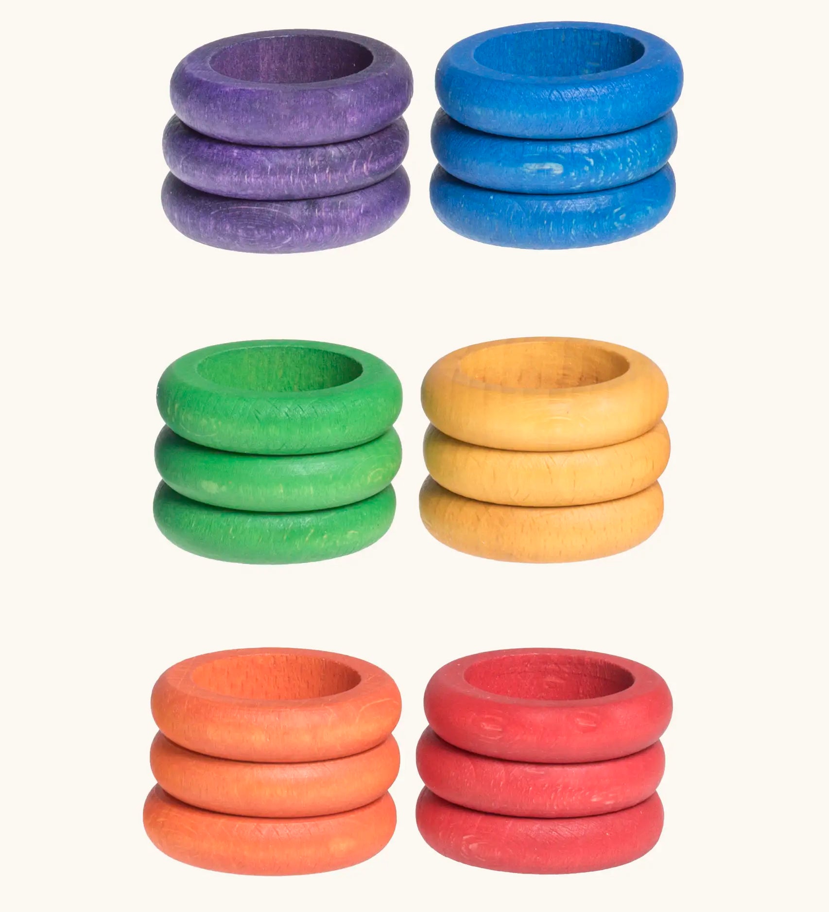 Grapat handcrafted wooden ring loose pieces in rainbow colours, perfect for creative play and pattern making