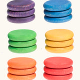 Grapat handcrafted wooden coins loose parts in 6 rainbow colours set in a pack of 18.
