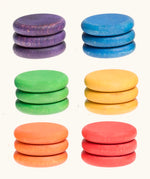 Grapat handcrafted wooden coins loose parts in 6 rainbow colours set in a pack of 18.