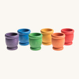 A set of six rainbow mates loose parts. Grapat have a wide range of wooden toys and loose parts available at Babipur.