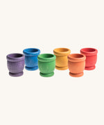 A set of six rainbow mates loose parts. Grapat have a wide range of wooden toys and loose parts available at Babipur.