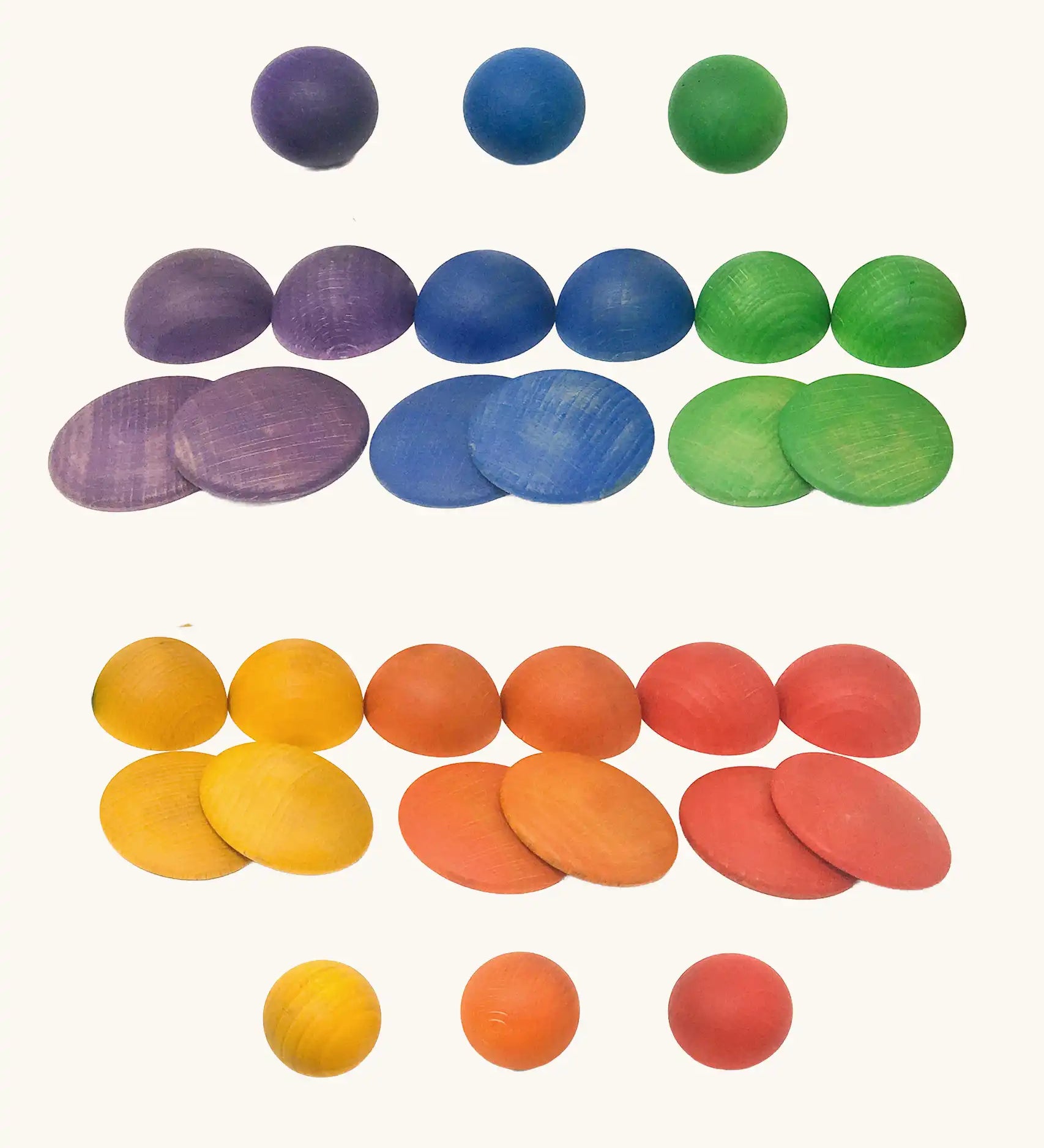 Grapat Loose Parts Rainbow Rounds Set. Purple, blue, green, yellow, orange and red.