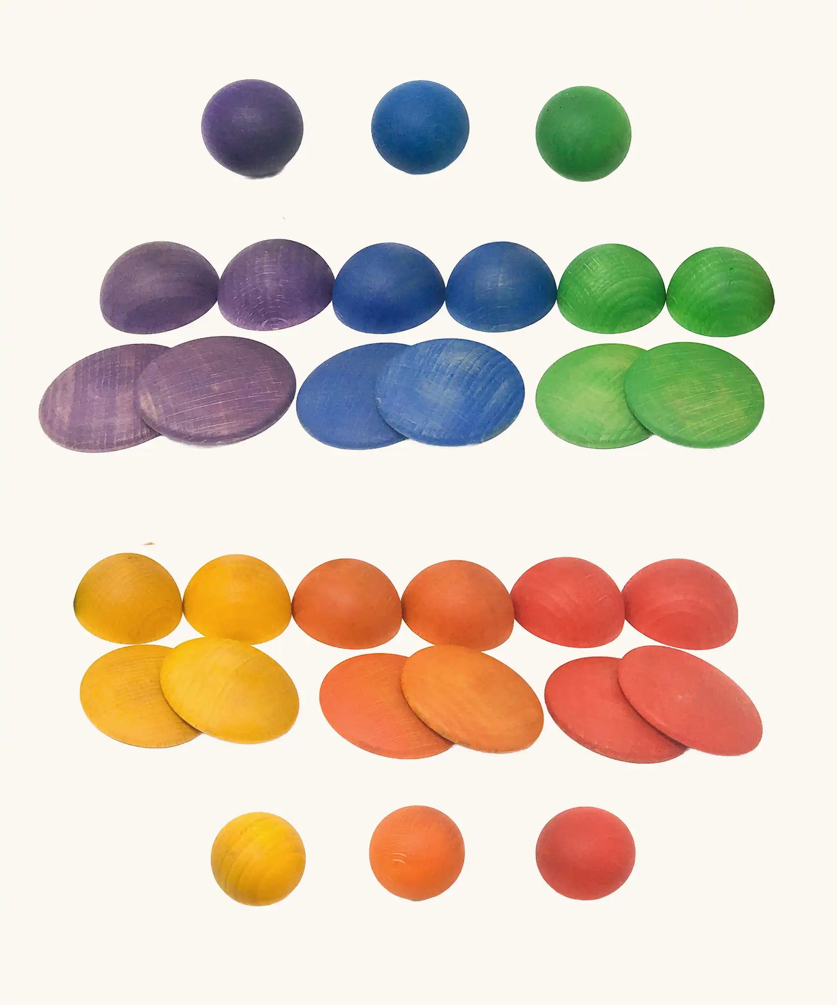 Grapat Loose Parts Rainbow Rounds Set. Purple, blue, green, yellow, orange and red.