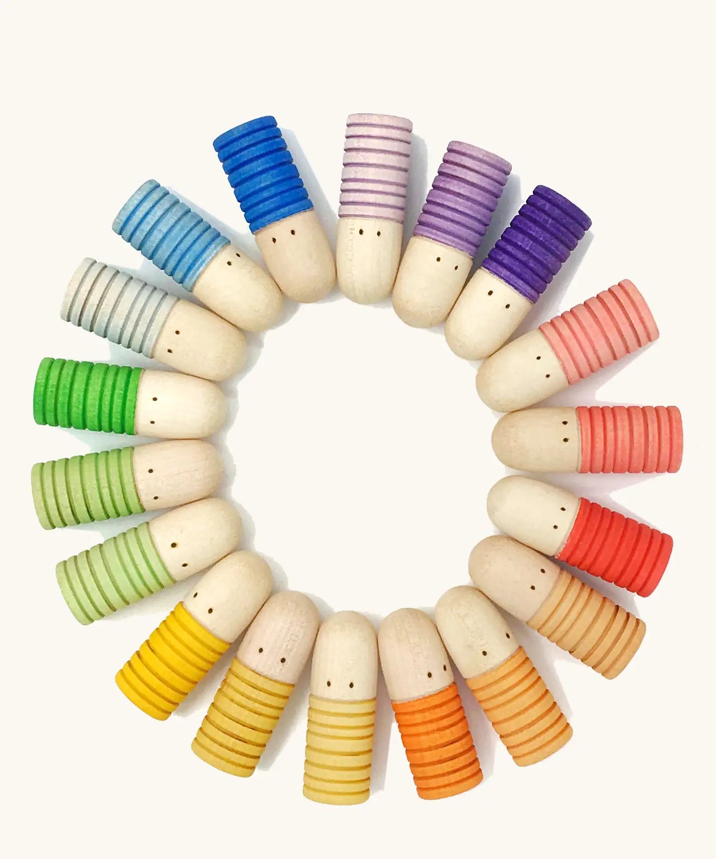 18 colourful hand crafted Grapat wooden brot peg dolls with painted on eyes