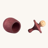 Grapat Red Little Things. A wooden top with eye drawn on and a red coloured pot to match. Grapat have a wide range of wooden toys and loose parts available at Babipur. 