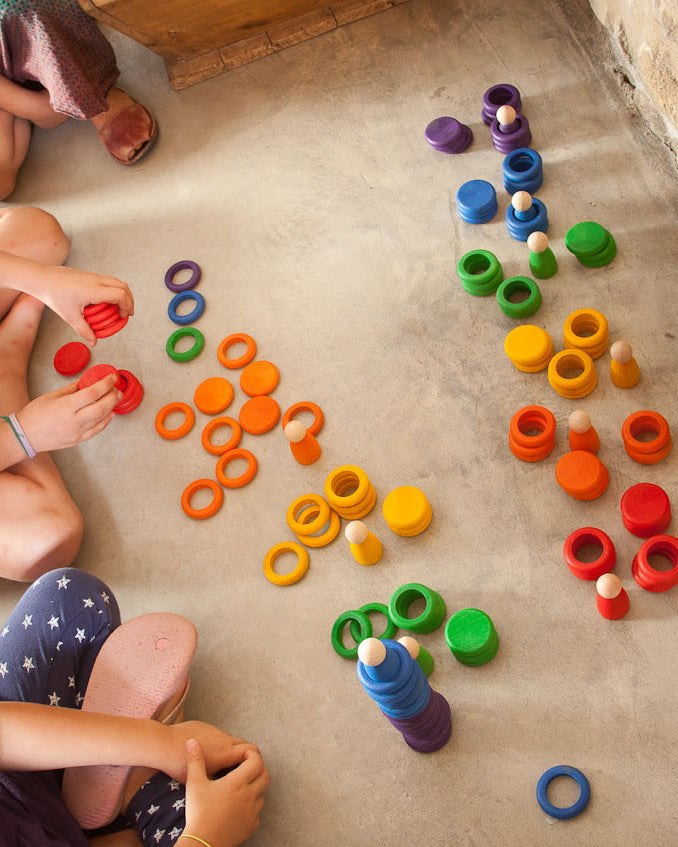 Grapat Loose Parts Rainbow Coins 12 Colours Supplementary Set in play with rings and Nins