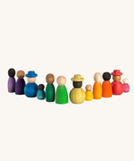 Grapat Together Play Set. A set of 12 rainbow coloured wooden peg dolls in various shapes and sizes. Grapat have a wide range of wooden toys and loose parts available at Babipur. 