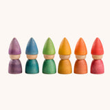 Grapat set of 6 Rainbow Tomten Figures. Grapat have a wide range of open ended wooden toys and loose parts available at Babipur. 