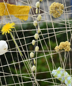 Close up of natural materials placed into the Grapat weaving frame.