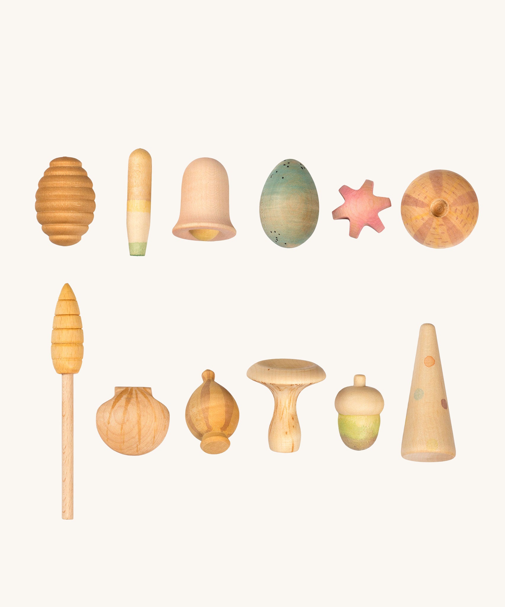 Grapat Wonders Set. A set of 12 wooden toy pieces in various shapes. Grapat have a range of loose parts toys available at Babipur. 