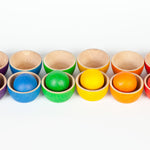 Grapat Bowls & Balls Wooden Toy Set - 12 small wooden toy bowls in 6 rainbow colours and 6 wooden balls. Colour matching and sorting