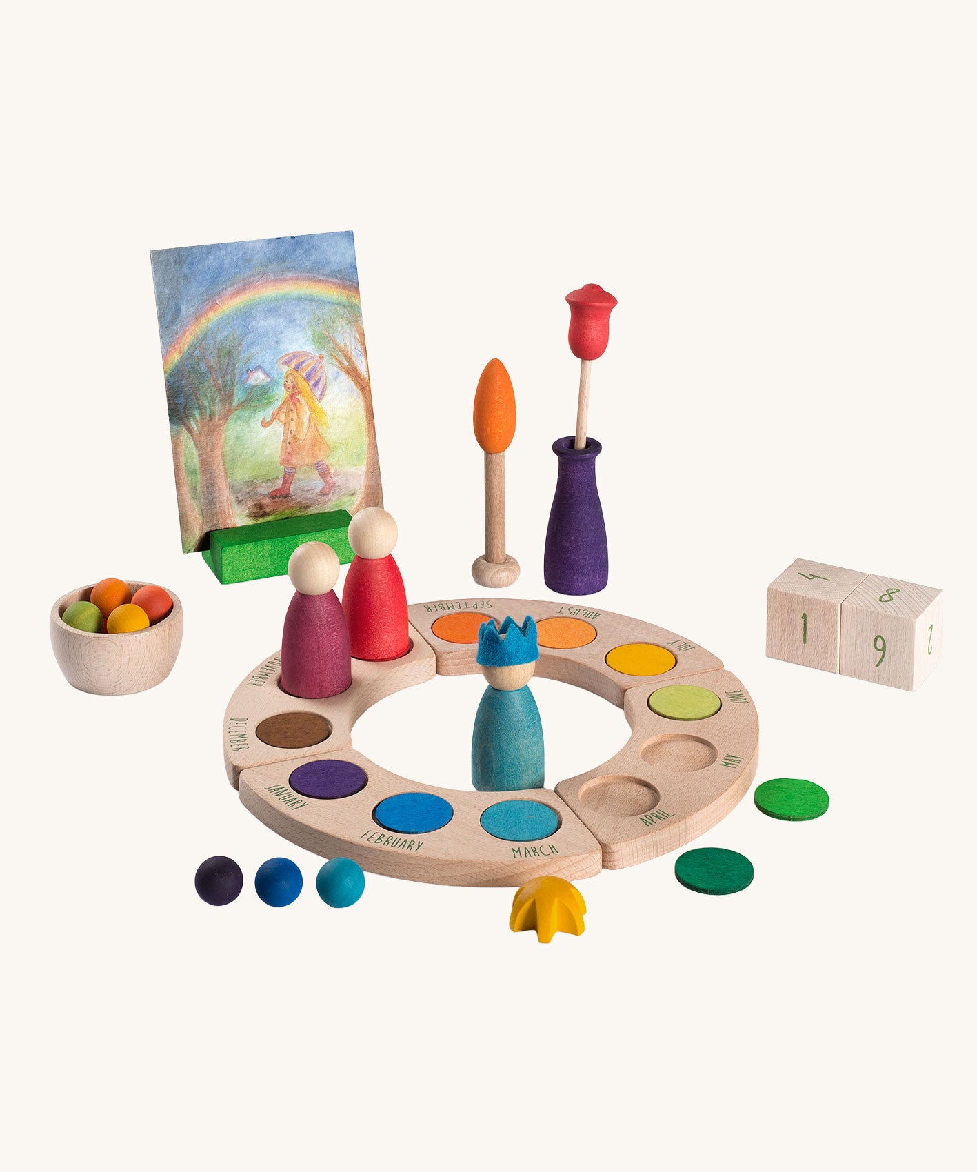 Grapat Your Day Wooden Celebration Set. Hand painted wooden confetti coins and accessories to decorate your Grapat perpetual calendar with. 