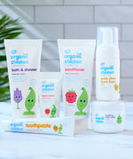 A collection of products from Green People's Organic Children collection of bath and body products. 